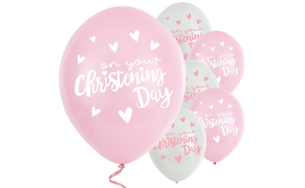 pink christening day latex balloons - 11" latex - pack of 6
