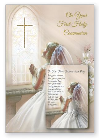 First Communion Card for Girl with Prayer Card C27604