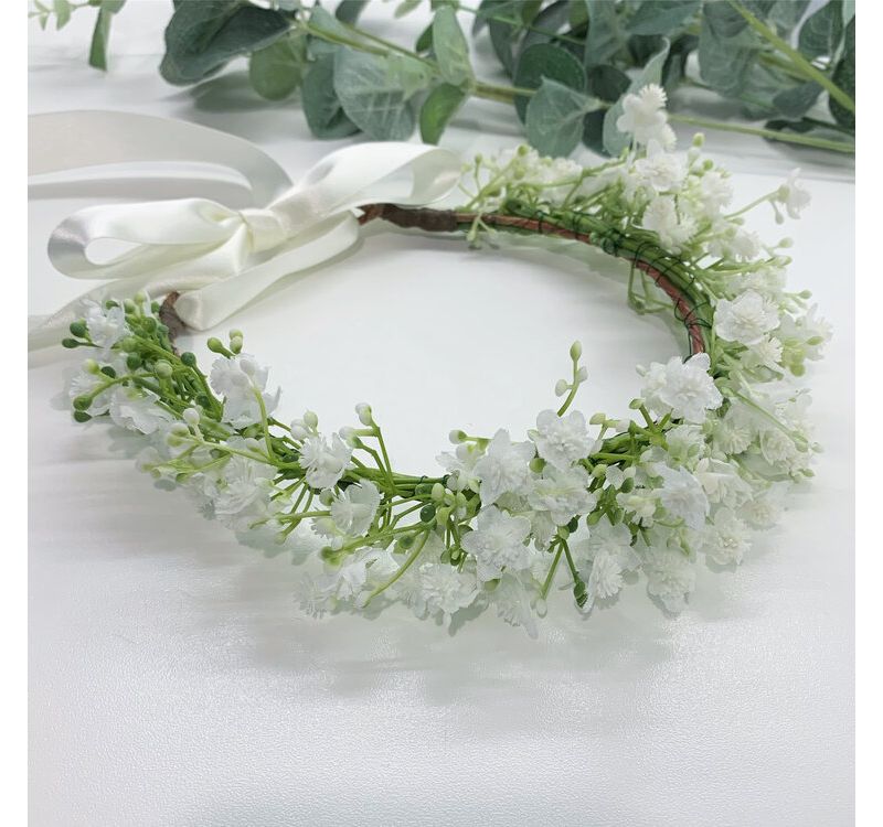 Handmade Gypsophilia Communion Crown with White Ribbons, exclusive, flower crown, flower girl, christening, communion, baptism, naming day. 