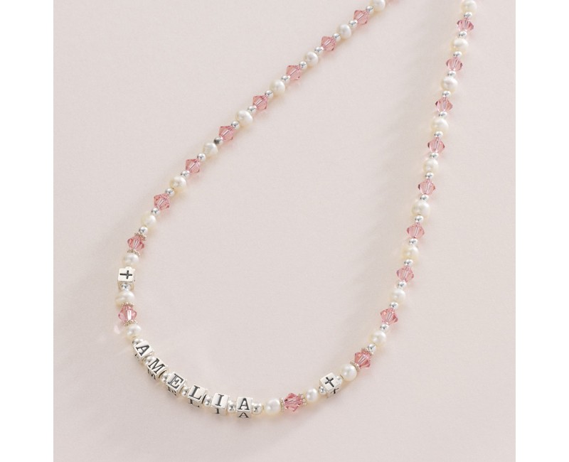 Sterling Silver and Real Pearl Name Necklace 