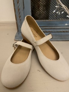 Off White Suede Leather Spanish Ballerina Shoes - 18215