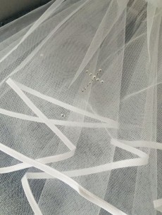 Communion Veil - White Satin Edge with Diamante Cross and Sparkling Diamantes