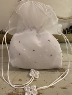 white communion pouch bag with pearl & diamante - 5308