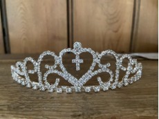 First Holy Communion Tiara - Sparkling Diamante with a Cross - Little People 5875