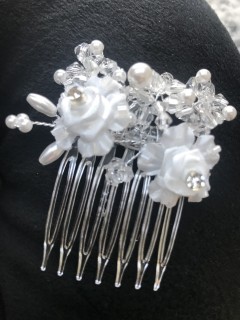 Small White Flower, sparkle & pearl Comb
