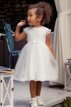 Capped Lace Sleeve Ivory Christening Dress - Anna