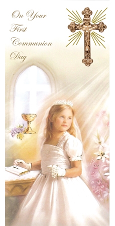 girl's first communion card in a box - c2316