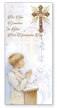 Boxed First Communion Card for Son - Son First Communion Card in Box - Catholic Religious 1st Communion Card for Son from grandparents