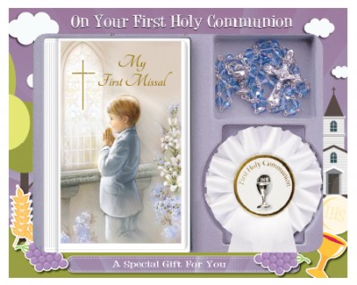 Boys Blue First Communion Missal, Rosary and Rosette Gift Set - C5209
