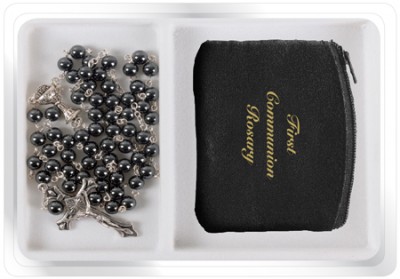 Imitation Hematite Rosary Beads & Black Purse