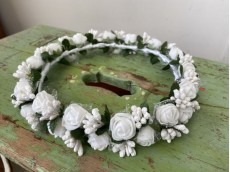Wide White Rose Flower Crown with Pearls