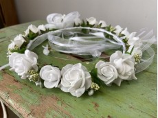 Rose & Hyacinth Flower Crown with organza ribbons