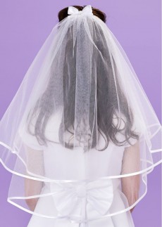 Classic veil with organza bow & pearl cluster & satin hem