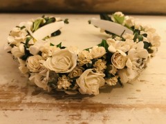 Handmade Floral Hairband with White Flowers & Glass Beads