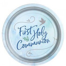 Communion Blue Plates for First Communion Party - 23cm Plate x 8