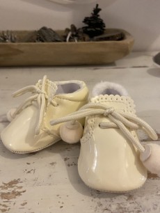 Cream/Ivory Patent Baby Pom Pom Shoes