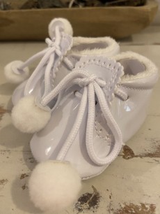White Patent Baby Pom Pom Shoes