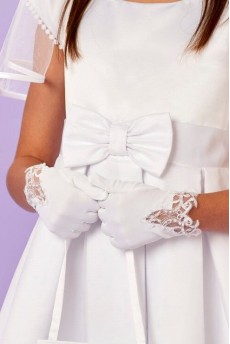 Girls White Satin & Lace Holy Communion Gloves 
