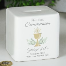 ***UK CUSTOMERS ONLY*** Personalised First Holy Communion Ceramic Square Money Box