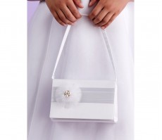 White Communion Hard Bag with Organza Flower and Pearls