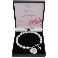 ***UK CUSTOMERS ONLY*** Sterling silver white Preciosa Pearl bracelet with cross charm
