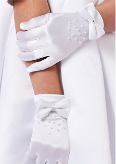 Stella White Satin Bow Communion Gloves 