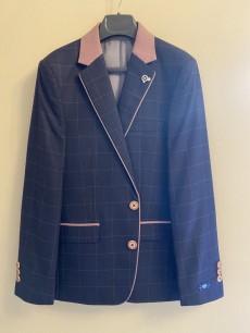 Boys Suit Jacket - Dark Blue with Pink Check