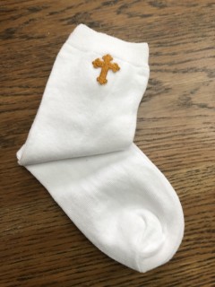 Boys white Communion Socks with Gold Cross