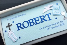 ***UK CUSTOMERS ONLY*** Blue Confirmation Card for Boy - Name