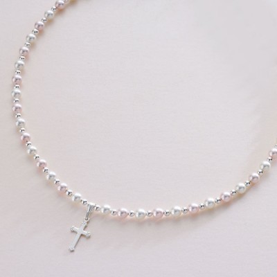 Swarovski Pearl and Sterling Silver Cross Baptism Necklace