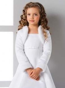 AGE 7 ONLY - Communion Bolero with Satin & Faux Fur - Lacey Bell - CJ101