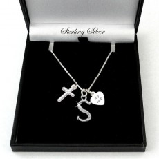 ***UK CUSTOMERS ONLY***925 Sterling Silver Personalised Cross Necklace & Letter Charm