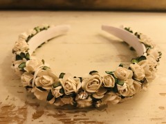 Handmade Floral Hairband with White Flowers & Diamante- Communion or Flower Girl
