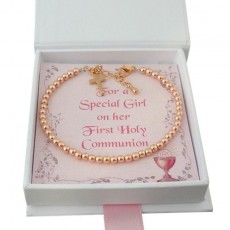 ***UK CUSTOMERS ONLY*** Rose Gold First Holy Communion Bracelet with Cross Charm
