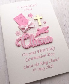 ***UK CUSTOMERS ONLY*** Girls Personalised First Communion Card - Name & Dove