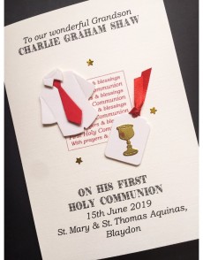 ***UK CUSTOMERS ONLY*** Boys Personalised First Holy Communion Card - Communion Shirt & Chalice