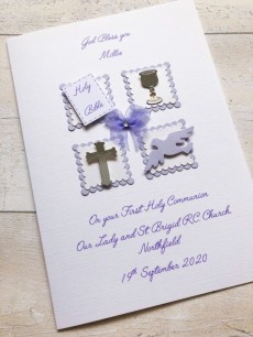 Personalised Religious Communion Card for Girl - Four Squares