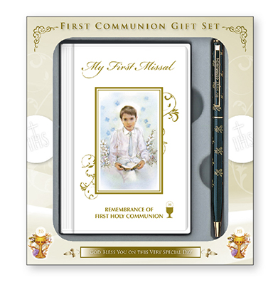 Girls Boxed First Communion Gift Set - First Communion Rosary, Purse & Missal - C5191