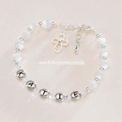 ***UK CUSTOMERS ONLY*** Rhodium Letter Name Bracelet with Open Cross