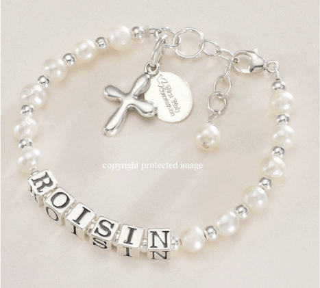 Luxury Girls Name Bracelet with Cross & Freshwater Pearls
